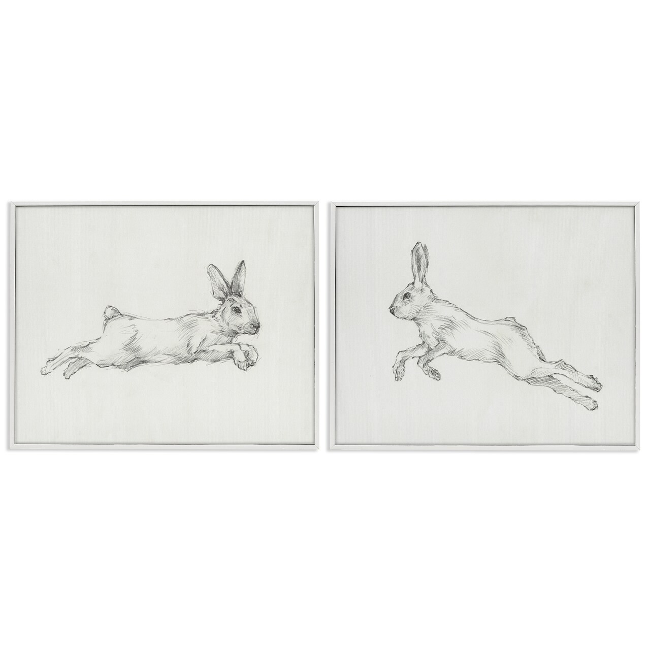 Stupell Industries Pencil Sketch Rabbit Jumping 2 pc Framed Giclee Wall Art Set Design by Ethan Harper